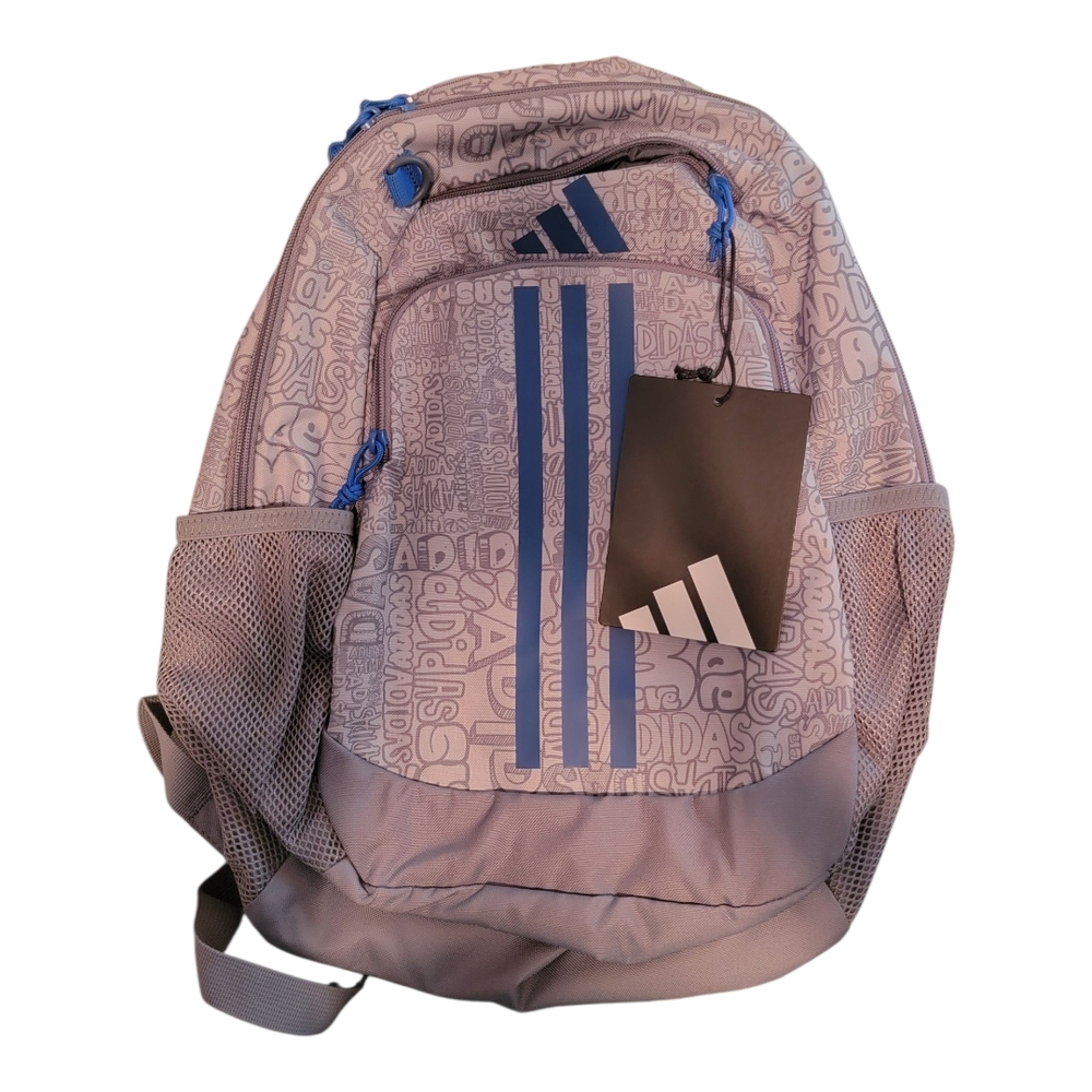 Adidas Backpack Gray Blue Stripes Letter Print School Bag‎ Book Travel Carry On